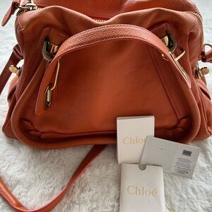 Chloe Orange Leather Shoulder Bag with Gold Accents